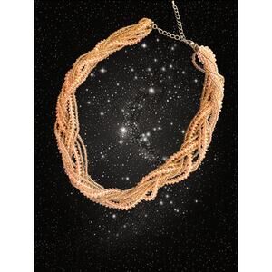 Triple Braided Ivory Sparkling Beaded Necklace